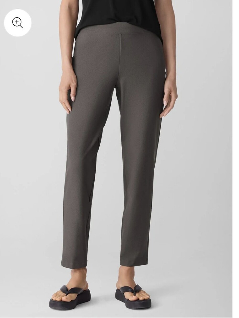 Eileen Fisher WOMEN Dark Grey Elastic Waist Stretch Crepe Petite Pull On Pants